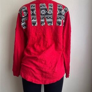 Victoria Secret PINK sz L Christmas Oversized BIG BLING LOGO ON BACK Long Sleeve